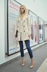 trench coat & jeans + heels.