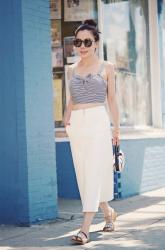 Summer: Cropped Top, Midi Skirt, & Jewelry Sandals