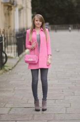 The Pastel Pink Zara Coat With Grey Skinny Jeans