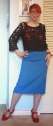 Cropped Top with Pencil Skirt (Cerulean, Red and Black)