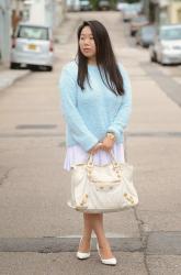 Baby Blue Fluffy Knit and Whites