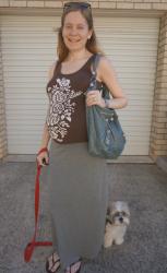 Happy Easter! Floral tank, Grey Maxi Skirt, Bal Day Bag | Jeanswest Printed Maxi Dress, Miu Miu Clutch