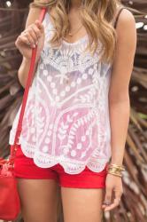 White Lace and Red Shorts