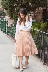 Pleated Midi Skirt + White Button Down