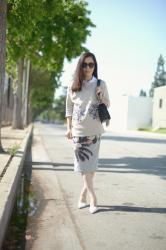 Embroidered Rose Cutout Sweatshirt and Hawaii Printed Skirt