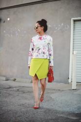Flower and Lime: Carven Floral Top and Valentino Rockstud Shoes