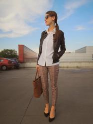 red-white-black houndstooth pants