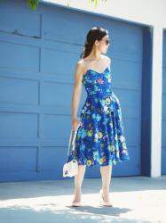 Summer Blue: Strapless Peplum Top and Floral Skirt
