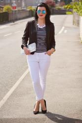 A Bardot Breton and White Jeans