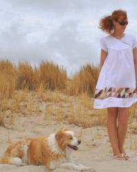 White linen dress with patchwork