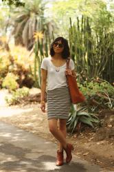 A tee and a knit pencil skirt