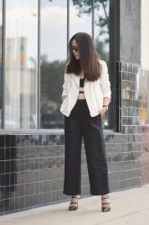 White Wide: White Leather Jacket and Wide Leg Pants