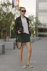 Green leather shorts