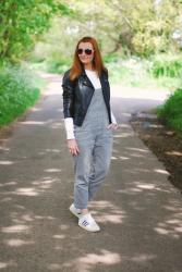 How to Style Dungarees | With a Black Leather Jacket & Adidas Superstars