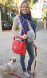 Marc By Marc Jacobs Lil Ukita Bag, Third Trimester Stripes! Casual Friday Denim, Grey Tee and Maxi Skirt