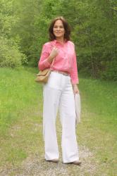 PINK SPRING LOOK IN WIDE LEG TROUSERS