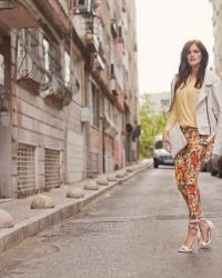YELLOW BLOUSE AND ORANGE FLORAL PANTS