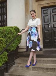 Tea Blouse / Floral Midi Skirt / Cobalt Blue Courts - Topshop's Spring/Summer Preview and Boohoo's Press Day