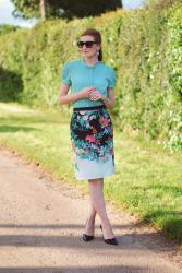 Birthday Party Outfit | Puff Sleeve Blouse & Floral Pencil Skirt