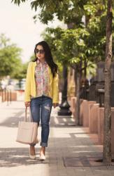 Yellow Boucle + Floral Print