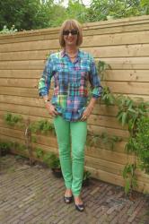 Checked blouse with skinny trousers