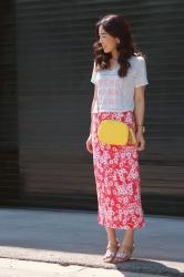 Tee Style with Floral Maxi Skirt