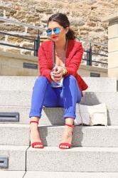 outfit: red and blue
