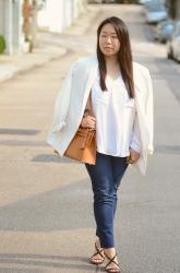 White Blouse and Studded Wedges 