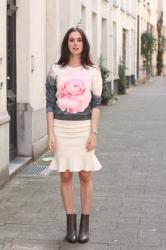 Rose Sweatshirt, Peplum Skirt