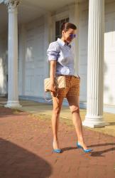 Printed Shorts, Stilettos And Masculine Shirt 