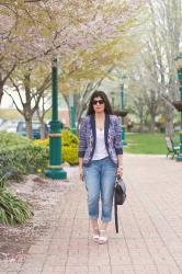 Boyfriend jeans and a paisley blazer