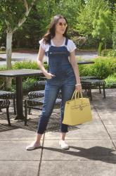 OVERALLS AND PINK SLIP-ON SNEAKERS (CELEBRITY OVERALL TRENDS) 