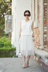 All White: Tibi Fringe Top and Midi Skirt
