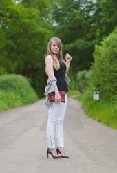 Black Peplum With White Skinny Jeans
