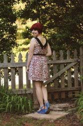 Pink Leopard Print Modcloth Dress & Blue Wedges