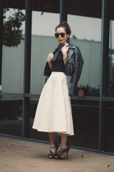 Classy: Polka Dot Scarf and Full Skirt
