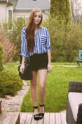 Moving Mountains // 6KS Striped Blouse, Laser-Cut Shorts, Shelley's London Platforms