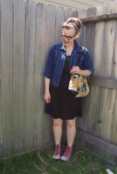 Outfit: Black Dress, Jean Jacket