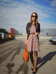 floral dress & leather jacket