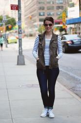 NYC Travel Style (or, stripes and a utility vest)