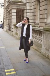 White Shirt / Longline Waistcoat with Fur Detail / Leather Trousers - A Trip to Columbia Road Flower Market