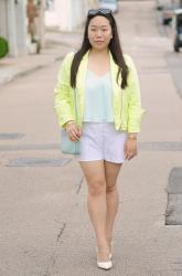 Neon Yellow Jacket and Pastel Blue