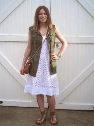 Mix It Mondays: Military Vest + White Eyelet Dress