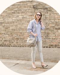 dotty, light gray jeans, and oversized shirts