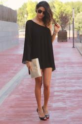 Black asymmetrical dress & Black Louboutin