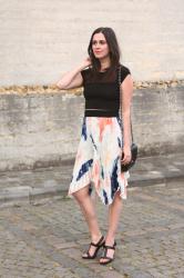 Asymmetrical Pleated Skirt, Crop Top