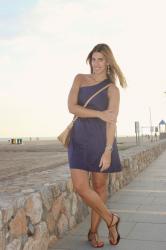 Asymmetric dress & yellow earrings