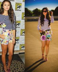 Celebrity Inspired Look For Less: Nina Dobrev Floral Shorts & Striped Sweater