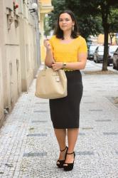 yellow & pencil skirt