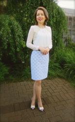 Ann Taylor Eyelet Skirt & White Top with Gold Details